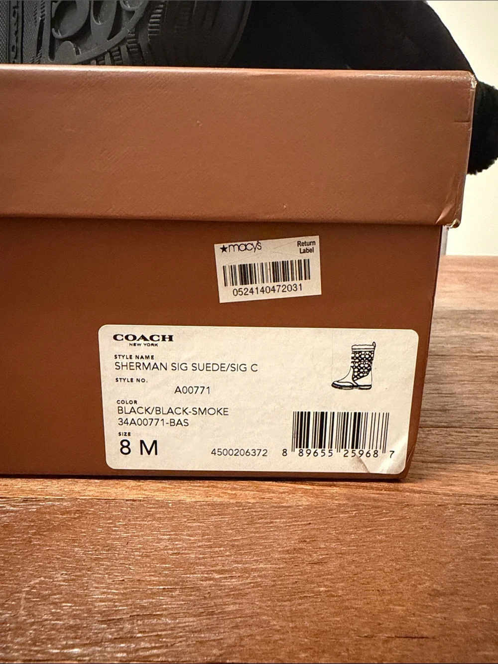 Coach Sherman Black Suede Signature Shearling Boots Size 8 M New With Box